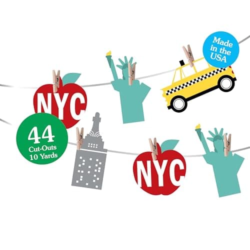 Big Dot of Happiness NYC Clothespin Garland Banner Cityscape Party Decoration Set New York City Theme Garland Banner with Apple Taxi Skyscraper Statue of Liberty Cutouts