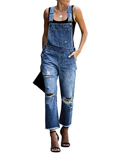 luvamia Women's Casual Distressed Adjustable Denim Bib Overalls Jeans Pants Jumpsuits Denim Blue Size Small