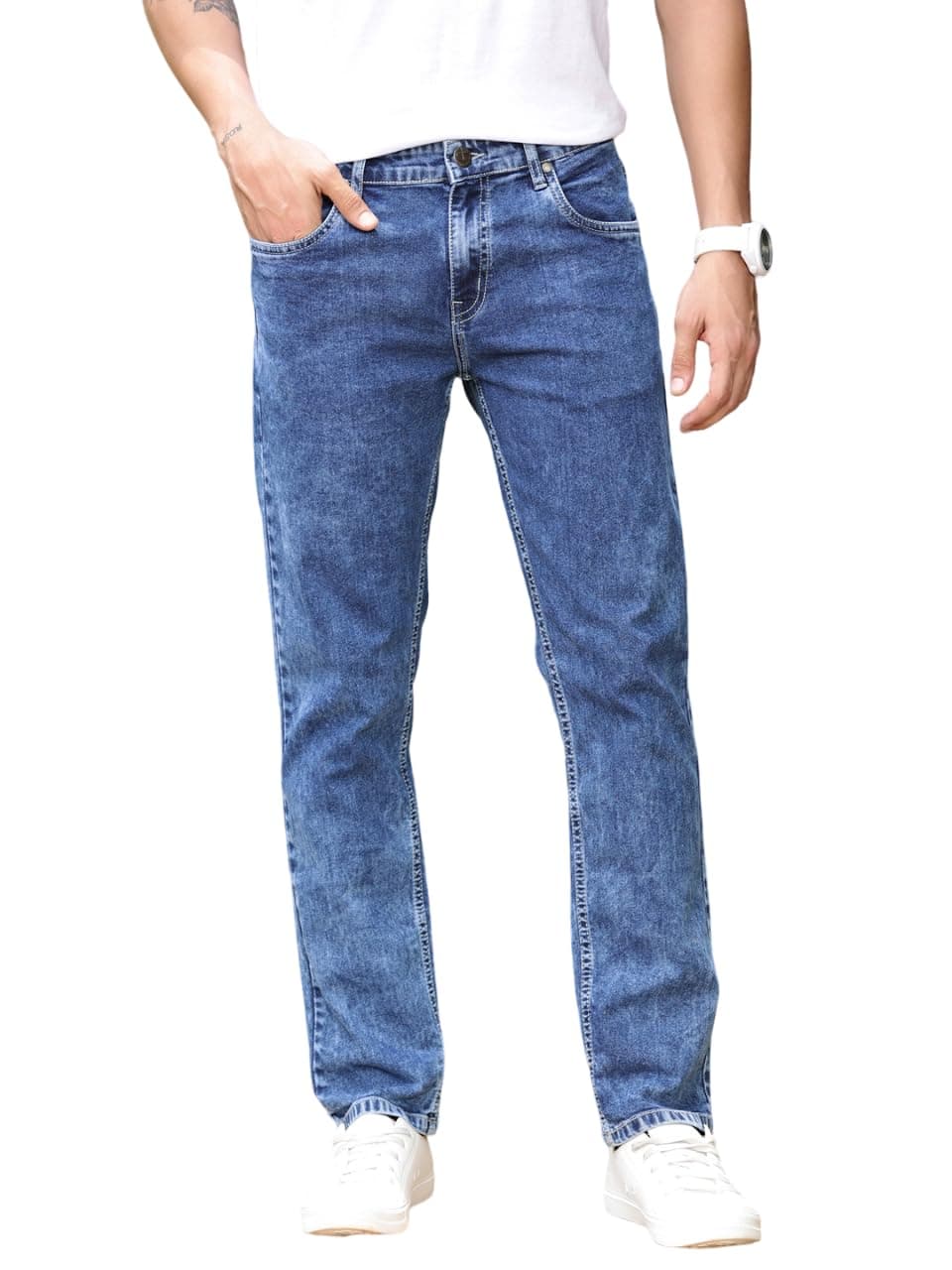 Thomas Scott Mens Mid Rise Clean Look Slim Fit Jeans (TSJ240_Mid Blue, 36)