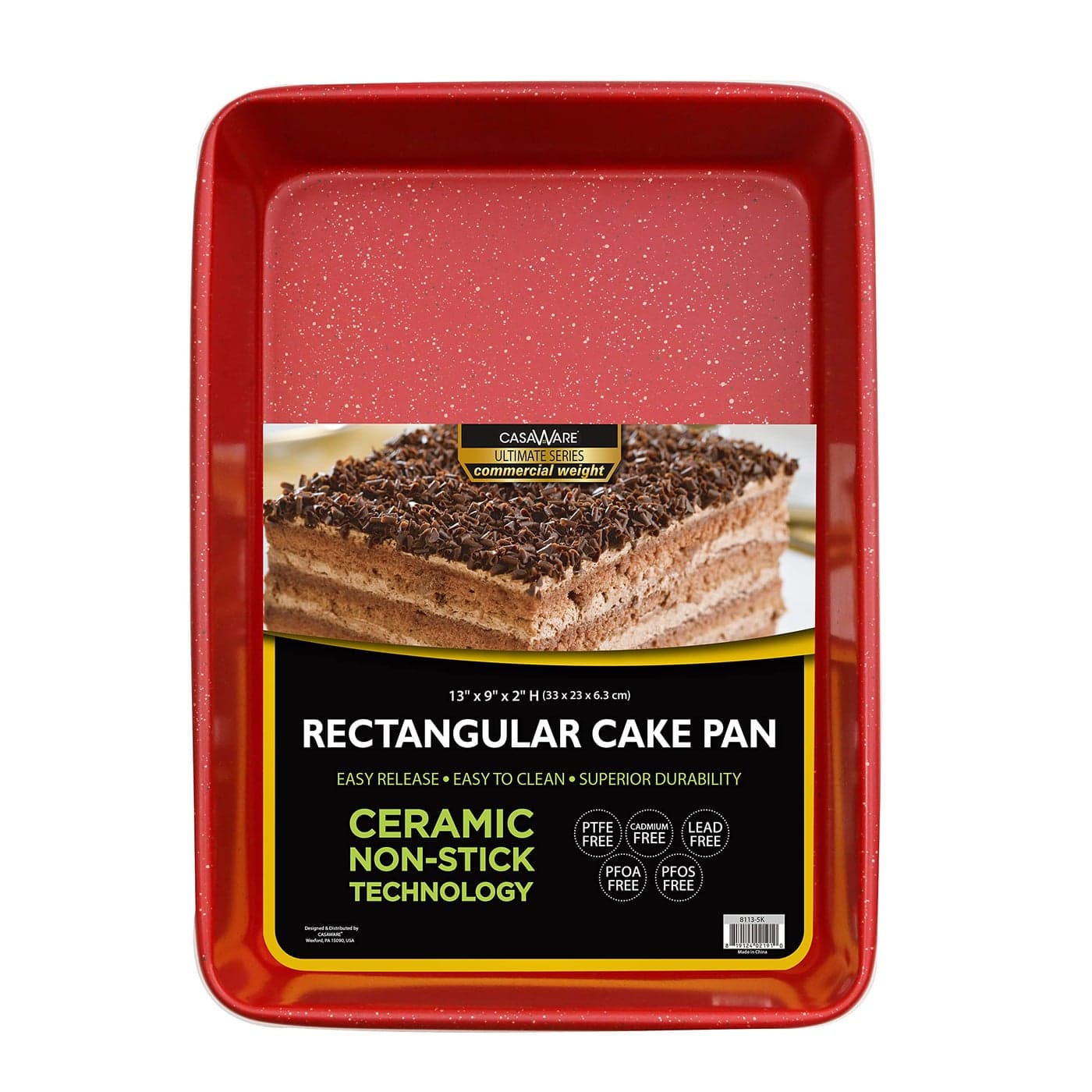 casaWare 13 x 9 x 2inch Ultimate Series Commercial Weight Ceramic NonStick Coating Rectangular Cake Pan Red Granite