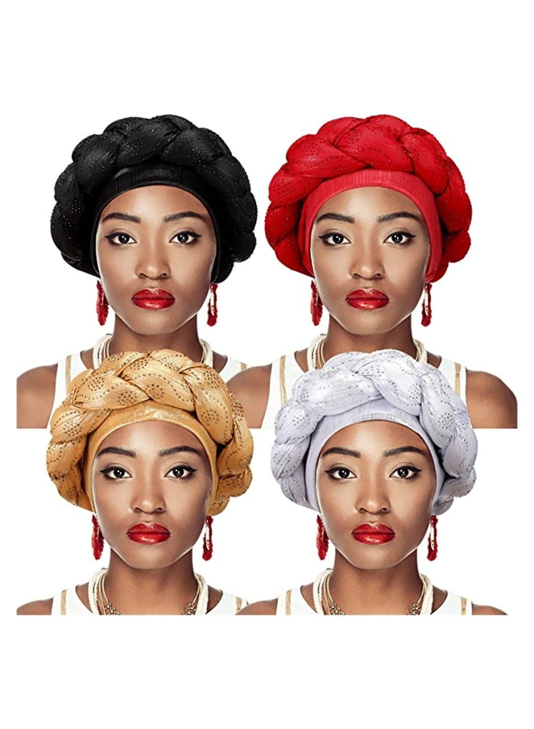 SYOSI African Turban Head Wrap, Braid Crystals Turbans Soft Twisted Wrap Caps for Women and Girls, Medium, 4 Pcs