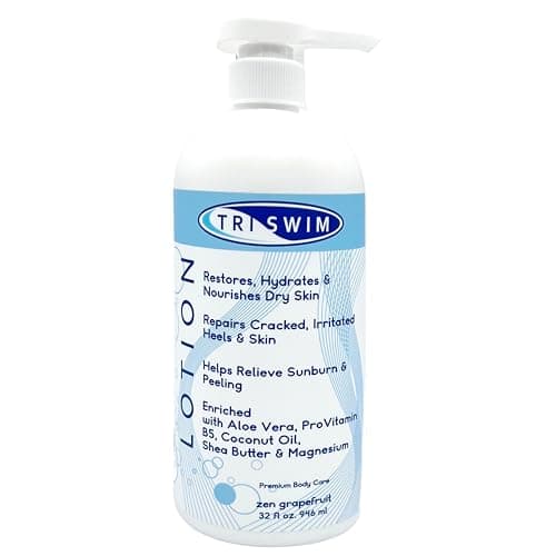 TRISWIM Swim Lotion 32oz Neutralizes Chlorine Bromine Saltwater Odors Deep Moisturizing Formula for PostSwim Care Aloe Vera Shea Butter Coconut Oil Zen Grapefruit Scent