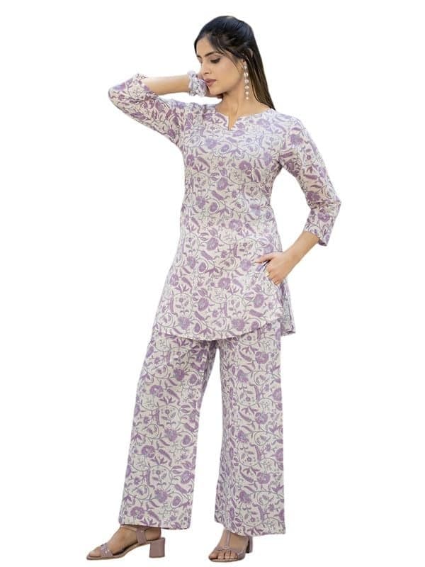 Tee Projekt Cotton Ethnic Wear Co Ord Set for Women | Festive Co Ord Set for Women Purple