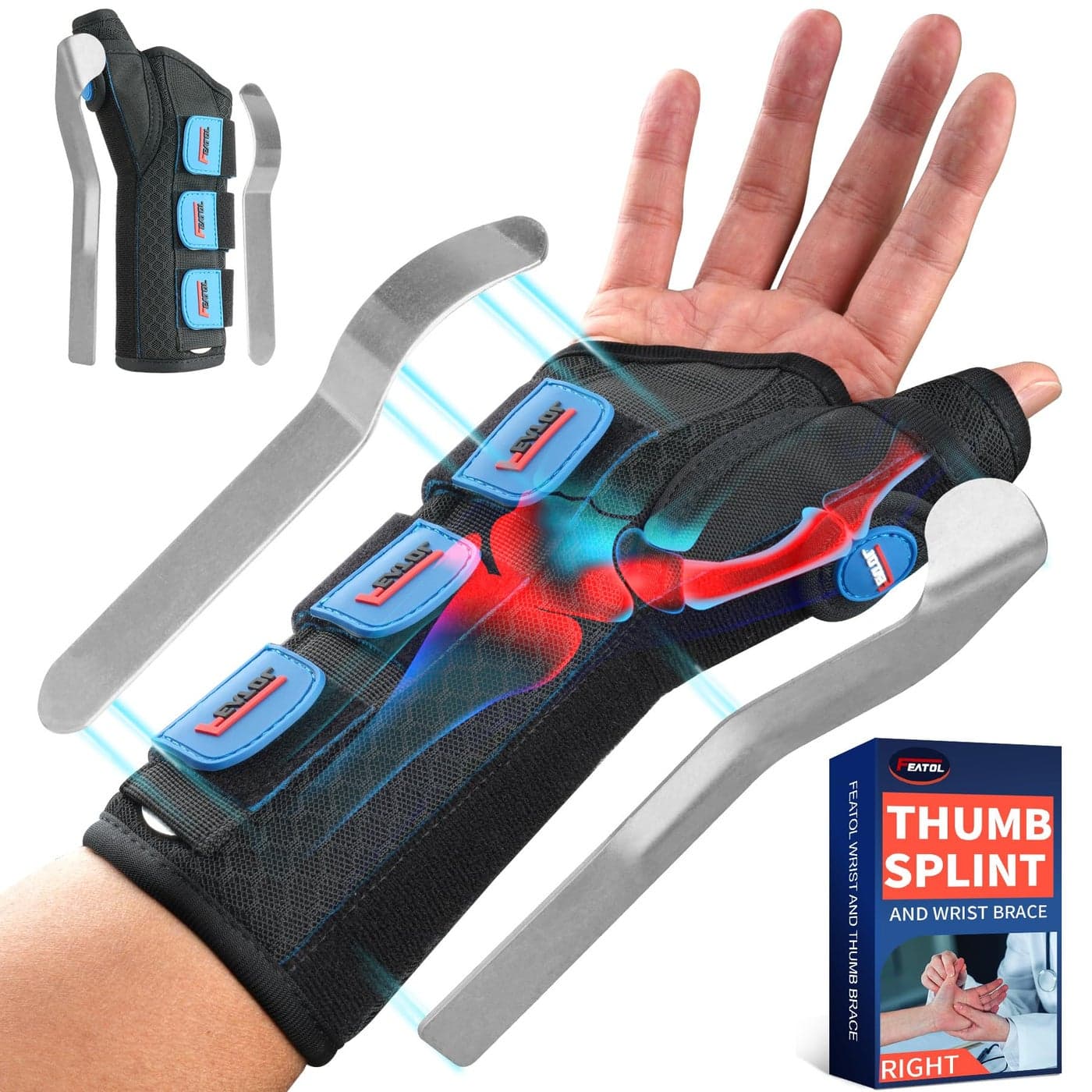 FEATOL Carpal Tunnel Wrist Brace Night Support FSA or HSA Thumb Spica Splint Right Hand for De Quervains Tenosynovitis Tendonitis Wrist Brace With Thumb SupportMediumLargeWomen Men Black