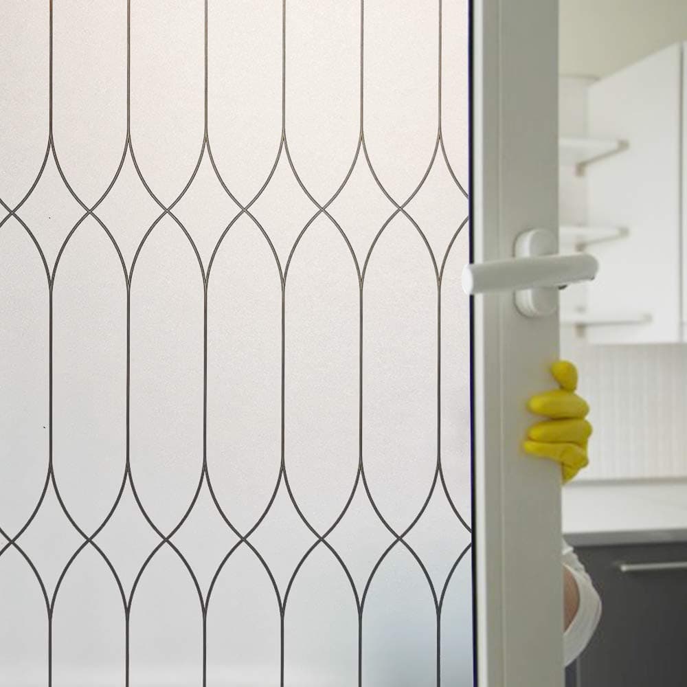 Privacy Window Film Decoration Heat Control Window Tint for Home Static Cling Glass Door Covering Window Sticker Removable NonAdhesive UV Blocking White Frosted wBlack Morocco Lines 177x1574