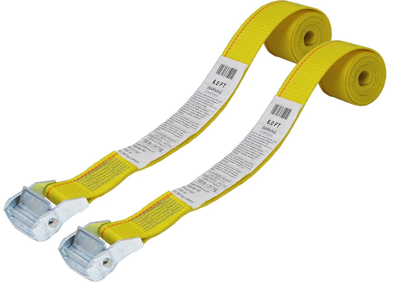 CustomTieDowns 2 Pack, 2 Inch x 6 Foot Cinch Strap Endless Loop Tie Down (No Hooks), Zinc Diecast Cam Buckle.(Yellow 6 Ft.)