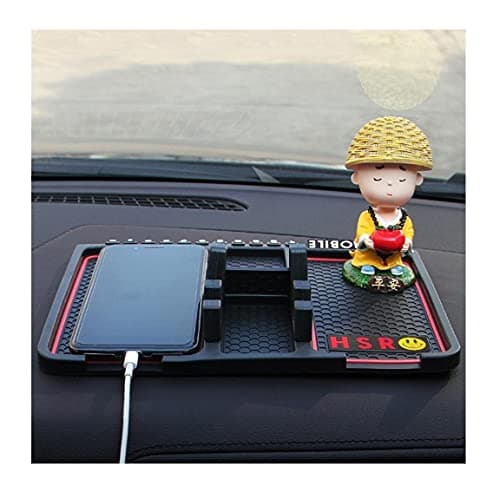 HSR Anti-Slip Car Dashboard Mat With Phone Holder - Universal Non Slip Sticky Rubber Pad with for Smartphone, GPS Navigation- Black