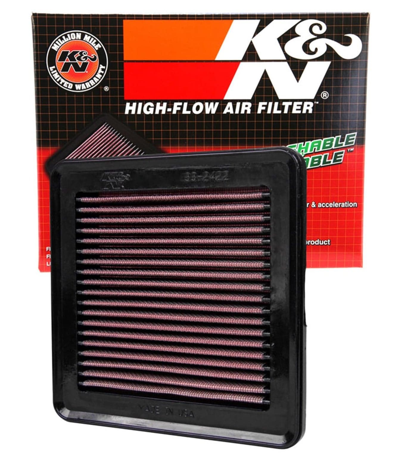 KN HighFlow Original Lifetime Engine Air Filter Increase Power Premium Washable Compatible with 20082014 HONDA Fit 332422