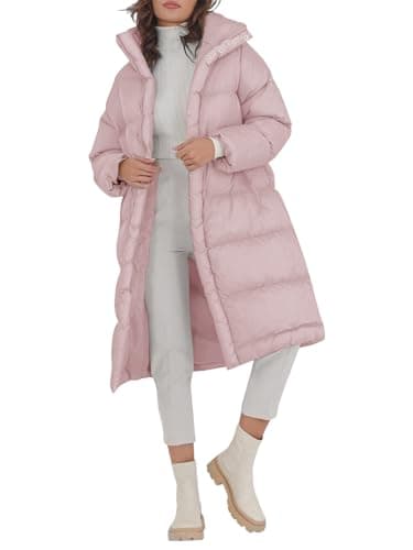 Fazortev Women's Long Puffer Jacket Stand Collar Zip Baggy Down Coats with Side Pockets Outwear