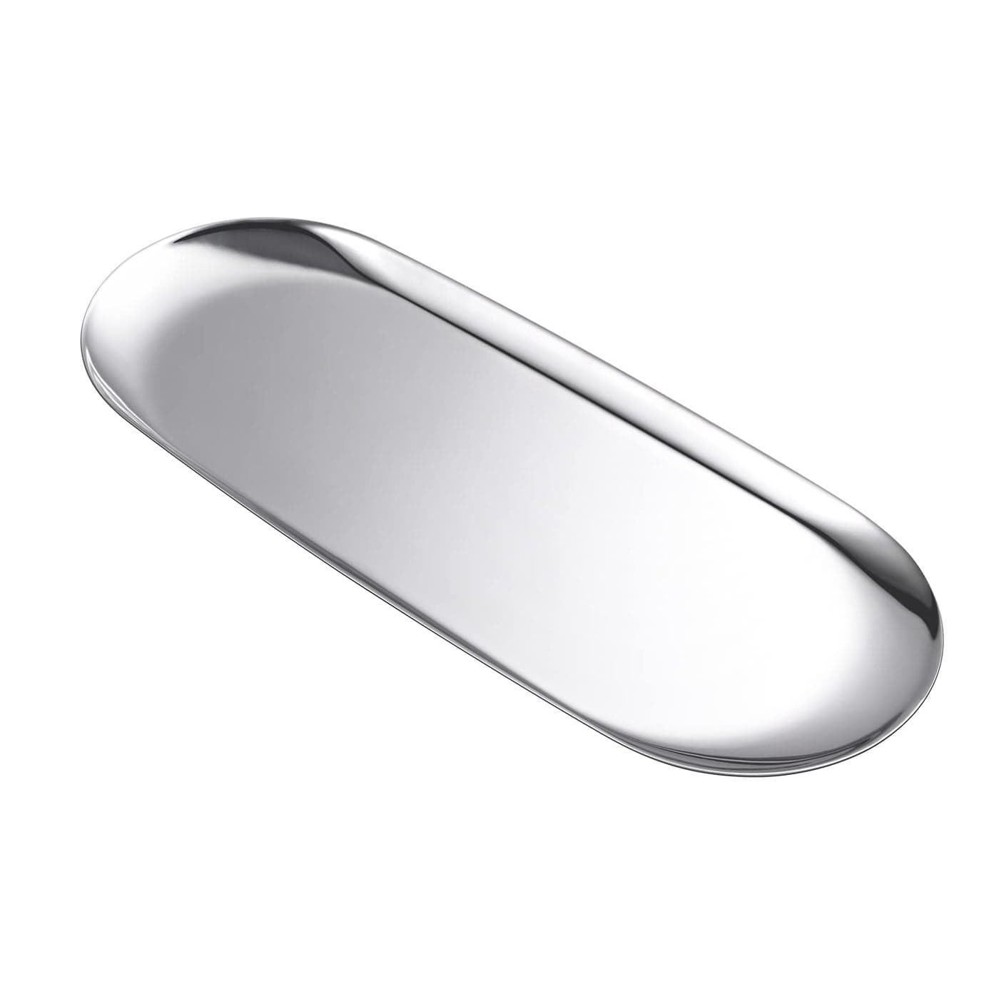 Luvtree Silver Oval Stainless Steel Tray 30cm x 12cm Mini Coffee Table Tray for Jewelry Cosmetic Candle Full MirrorPolished Surface