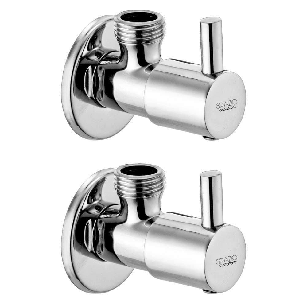 SPAZIO Brass Flora Quarter Turn Angle ValveAngle Cock Stop Cock For HotCold Water With Brass Disc Wall Flange Chrome Finish Pack of 2