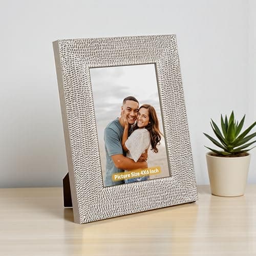 Art Street Table and Wall Photo Frame Textured Picture Frames Picture Frame, Silver Metal Look for 4x6 Photos Tabletop Photos for Home Décor, Wood Photo Frames for Wall and Table Decoration 10x15 cm