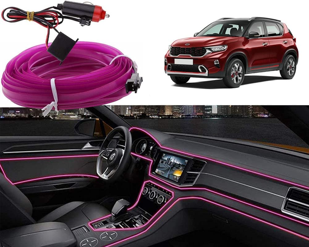 Selifaur - 5 Meter Car Dashboard Light Ice Purple EL Wire Car Interior Light Ambient Neon Light for Kia Sonet