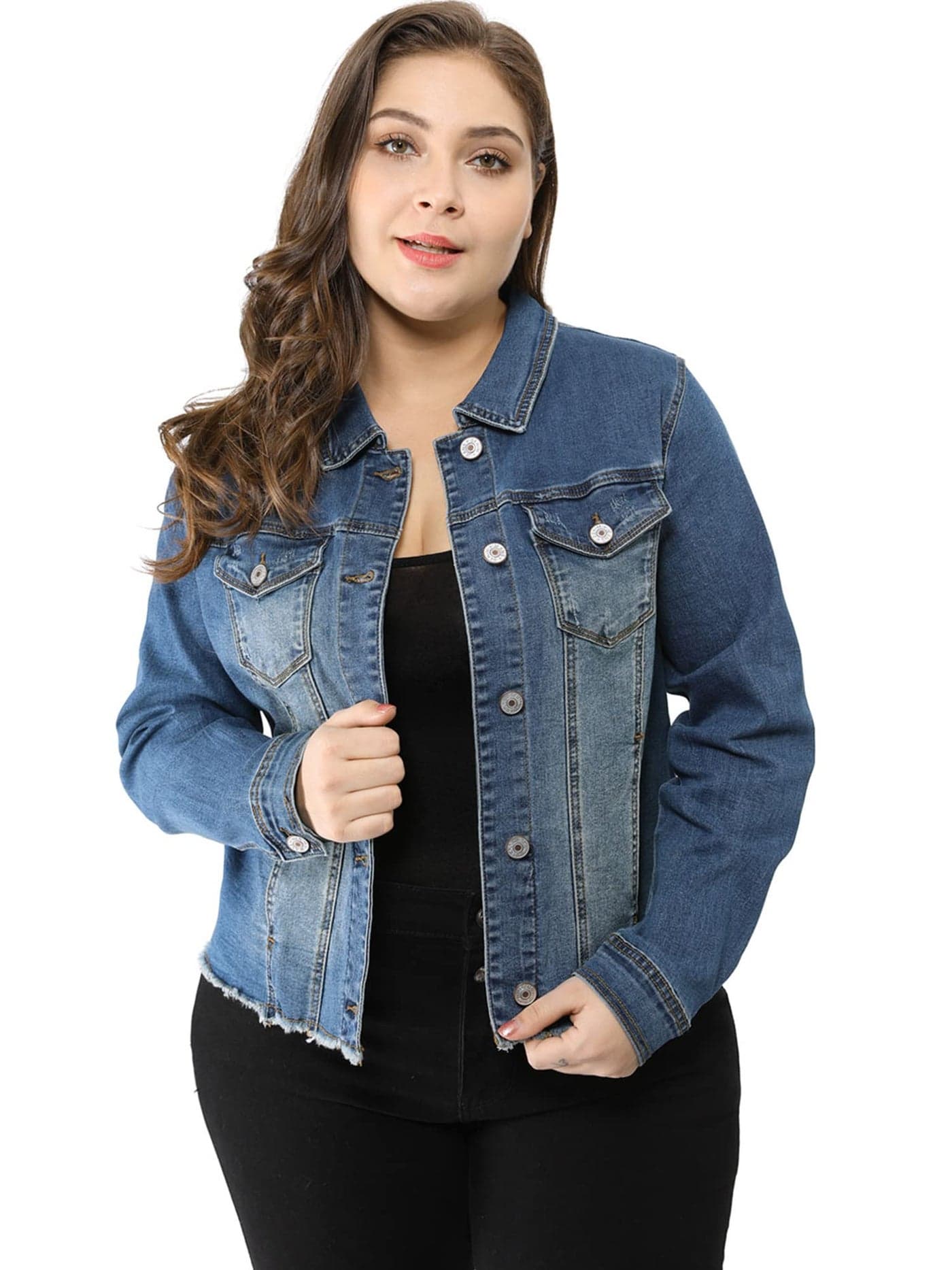 Agnes Orinda Women's Classic Plus Size Denim Jacket 2X Blue