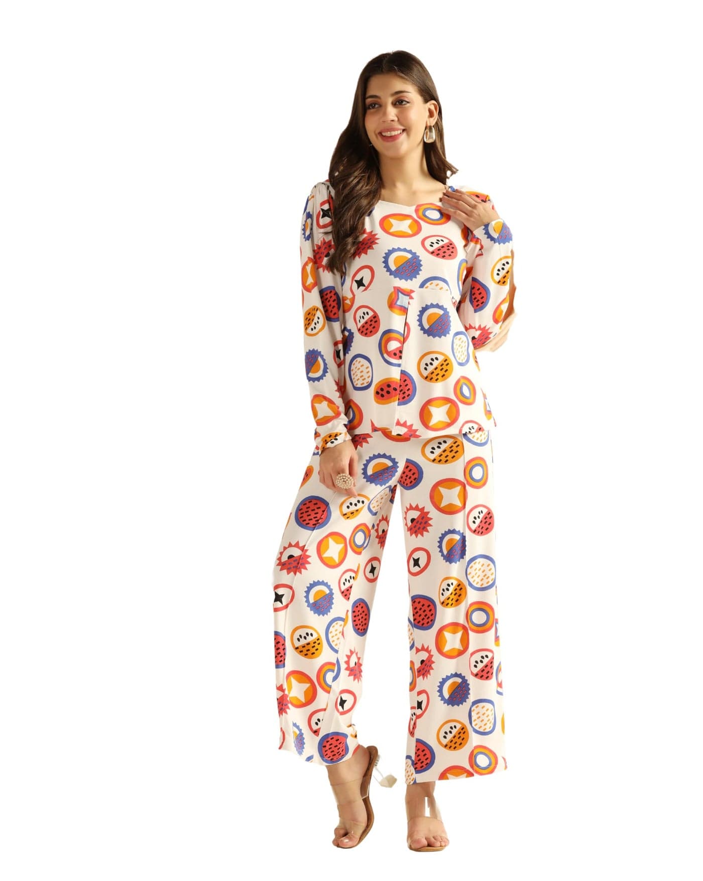Leriya Fashion Lycra Cotton Regular Formal Floral Printed Rayon Western Co-ord Set for Women(Available in 2XL and 3XL) (LF-W1802&TR858_White