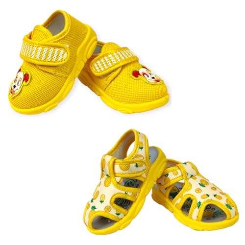 Coolz Kids Chu-Chu Sound Musical Sandals and Shoes Combo (2 Pairs) for Baby Boys and Girls (Yellow Shoes and Coco Yellow Sandals, 18 Months)