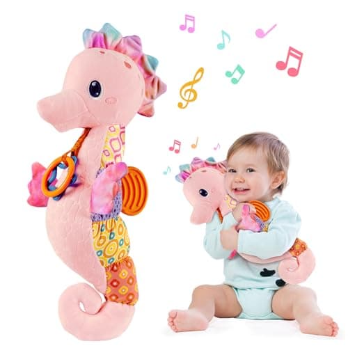 Fuzqq Baby Girl Toys 06 MonthsMusical Stuffed Animal Plush Toy with RattleSoft Newborn Toy for 0 3 6 9 12 Months GirlsBaby Girl GiftPink