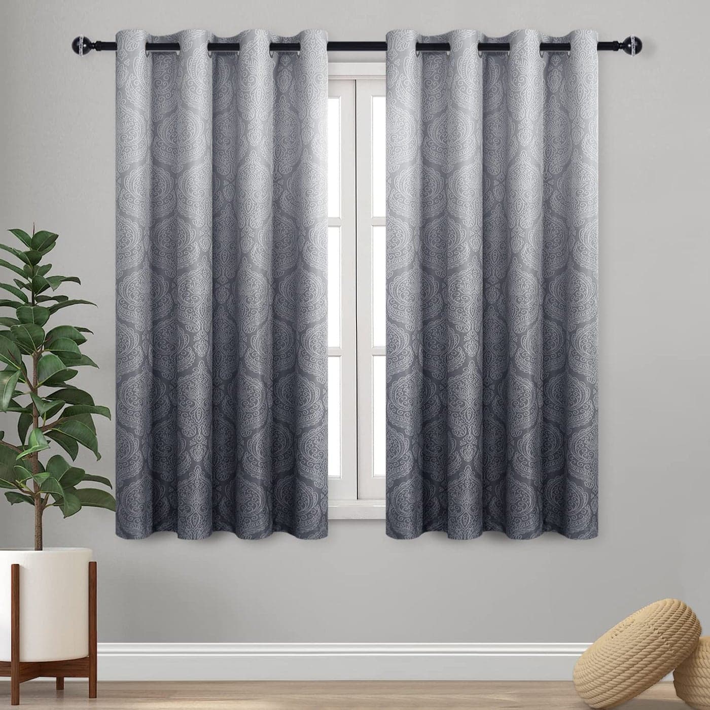 DWCN Grey Blackout Curtains Ombre Damask Thermal Insulated Light Blocking Grommet Curtains for Bedroom and Living Room Set of 2 Gradient Medallion Curtain Panels 52 x 54 Inch Length
