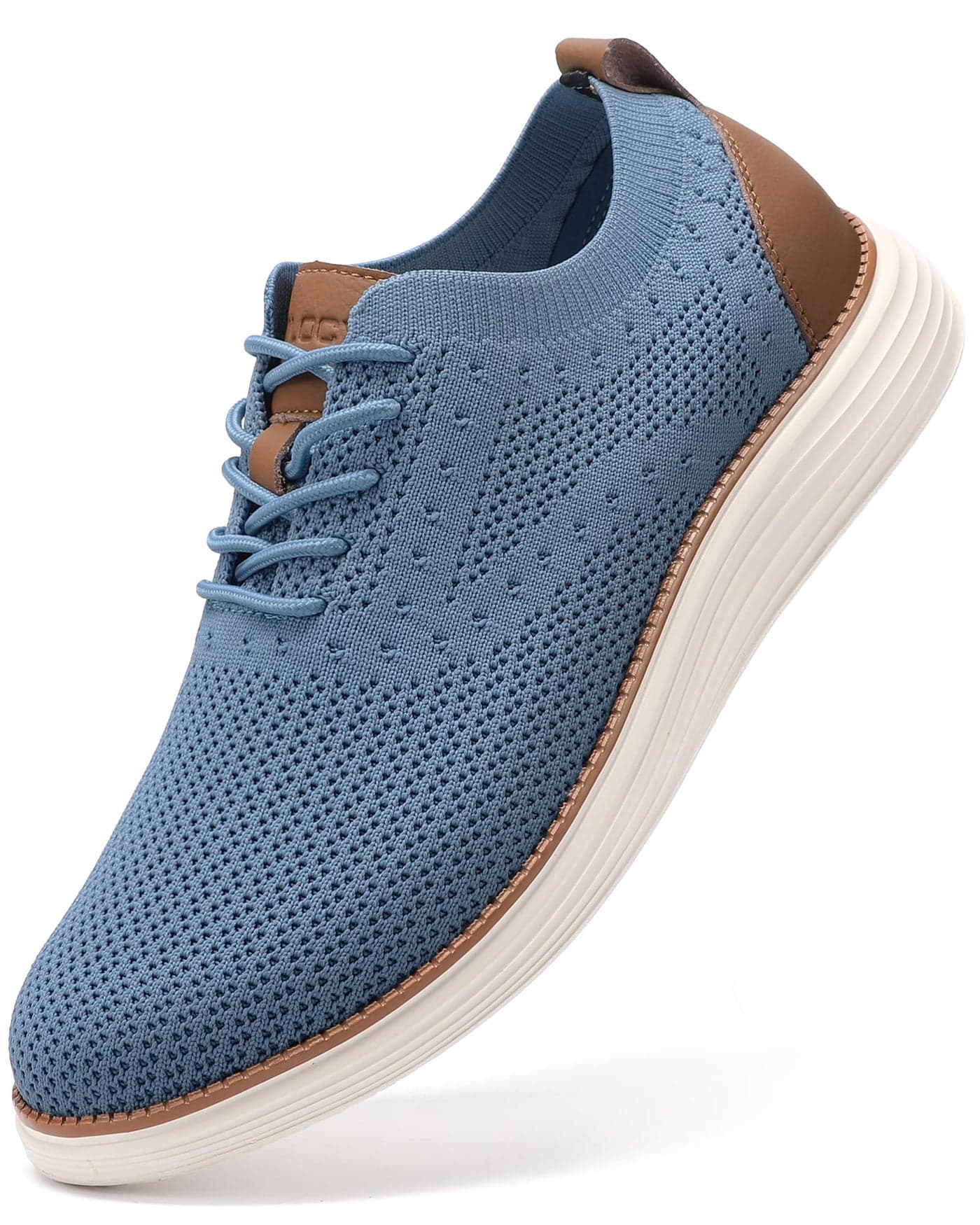 VILOCY Mens Casual Dress Sneakers Oxfords Business Shoes Lace Up Lightweight Comfortable Breathable Walking Knit Mesh Fashion Sneakers Tennis Light BlueEU43