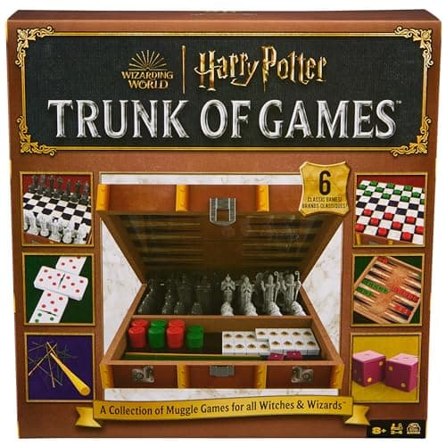 Spin Master Games Wizarding World of Harry Potter Trunk of Games 6in1 Wooden Storage Box for Muggle Fans of Harry Potter Movies Chess Wizard PickUp Wands More 24 Players for Ages 8 Up