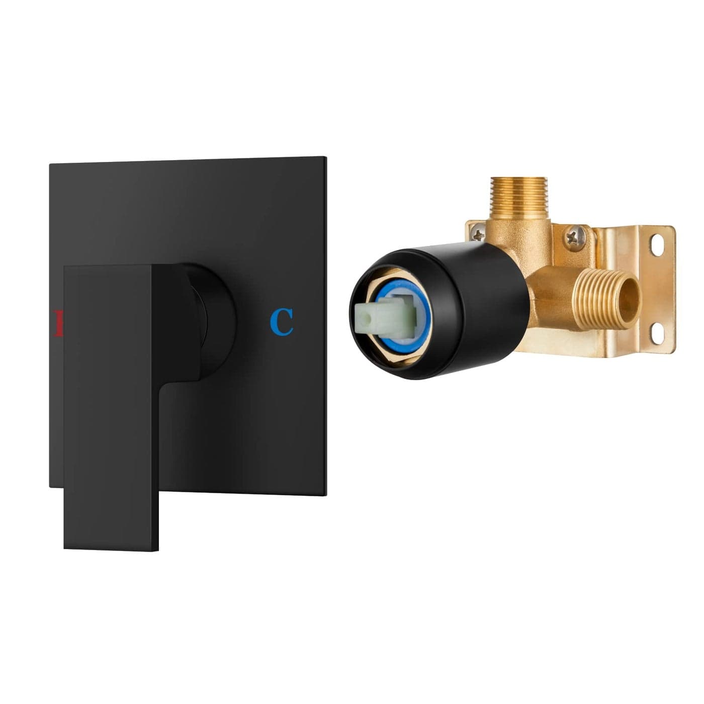 Airuida Square SingleFunction Brass Faucet Shower Roughin Valve Male Thread Bathroom Trim Kit Single Handle Tub Shower Valve 43 Inch Cover Plate Matte Black