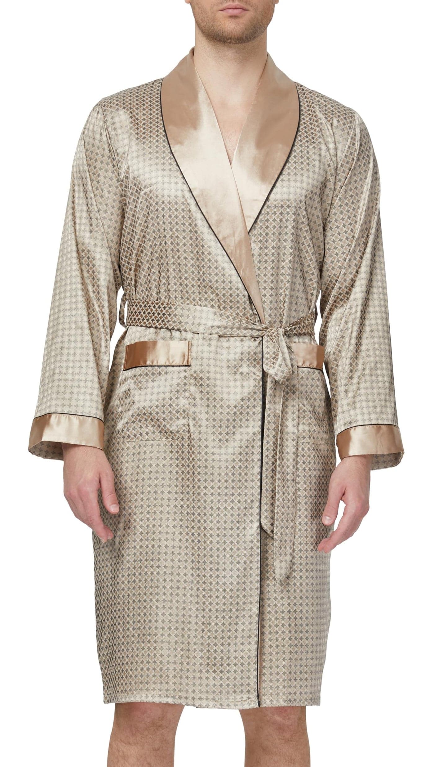 Mens Satin Robe Lightweight Silk Long Sleeve Bathrobe with Shorts Set Spa Kimono Sleepwear (X-Large, Coffee)