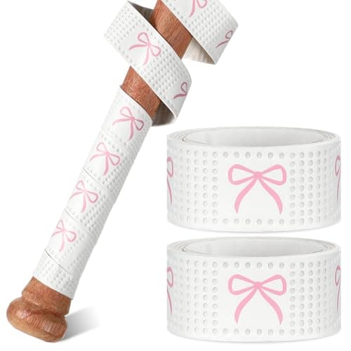 Pushglossy 2 Pcs Baseball Bat Grip Tapes, Faith Cross Bat Grip Tape, 1.1mm Precut Full Adhesive Baseball Wrist Tape, Scripture Designs Non-Slip Religious Baseballs Grips Tapes(Pink Bow,White)