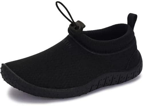 WHITIN Big Kids Water Shoes Aqua Minimalist Socks Size 4 Boys Girls Barefoot Swim Beach Surf Anti Slip Outdoor Activities Boating Gym Lightweight Sneakers All Black 35