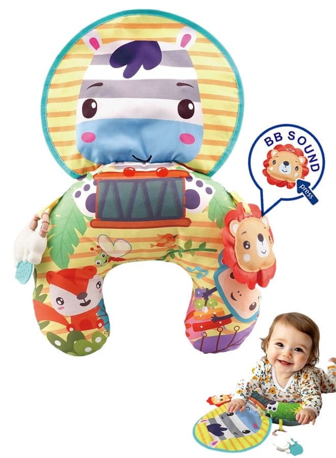 Tummy Time Pillow Toys, Baby Newborn Crawling Playmats, Montessori Sensory Toys with Crinkle Paper, Squeaky Lion Toy and 1 Random Rattle