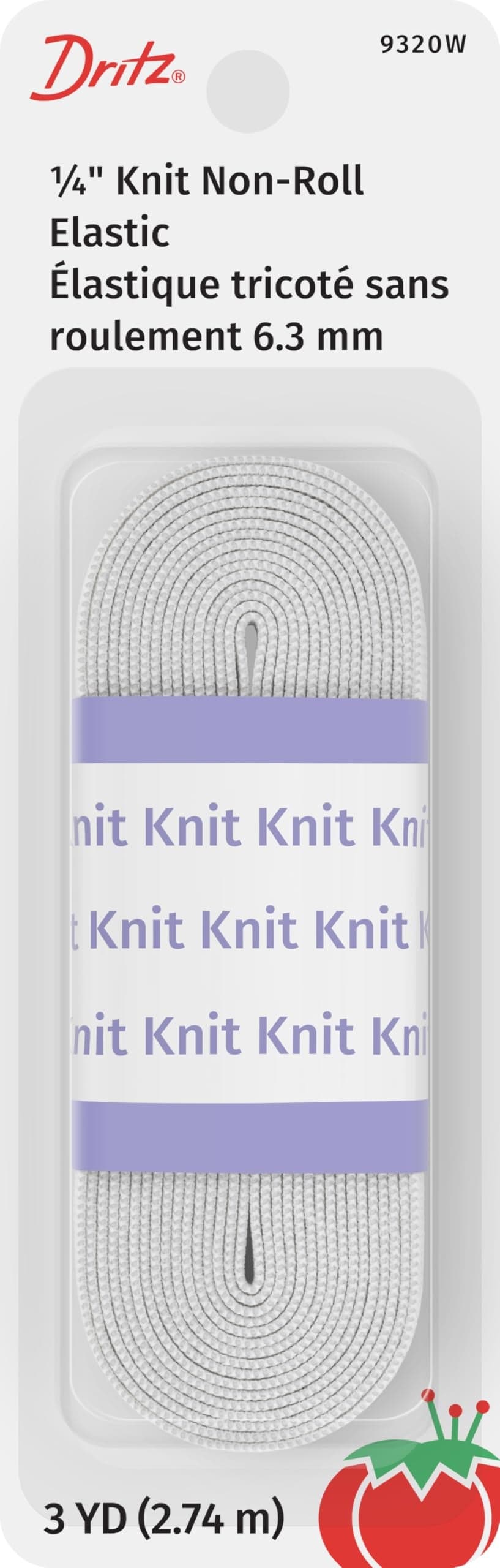 Dritz 9320W NonRoll Knit Elastic White 14Inch by 3Yard