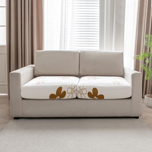 HOKIPO Stretchable Fleece Elastic Sofa Cushion Seat Cover, 2-Piece Seat Cushion Cover, Russet Brown (AR-5340-BR*2)