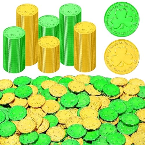 120 PCS St Patricks Day Decorations 14 in Shamrock St Patricks Day Coins Gold Green Lucky Coins Fake Coins Plastic Coins St Patricks Day Gold Coins Shamrock Decoration St Patricks Day Party Favor