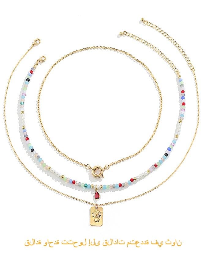 Crystal Chain Double Layer Necklace, Anti Rust and Anti Fading 14K Gold Necklace, Fashion Jewelry Gift (Colorful)