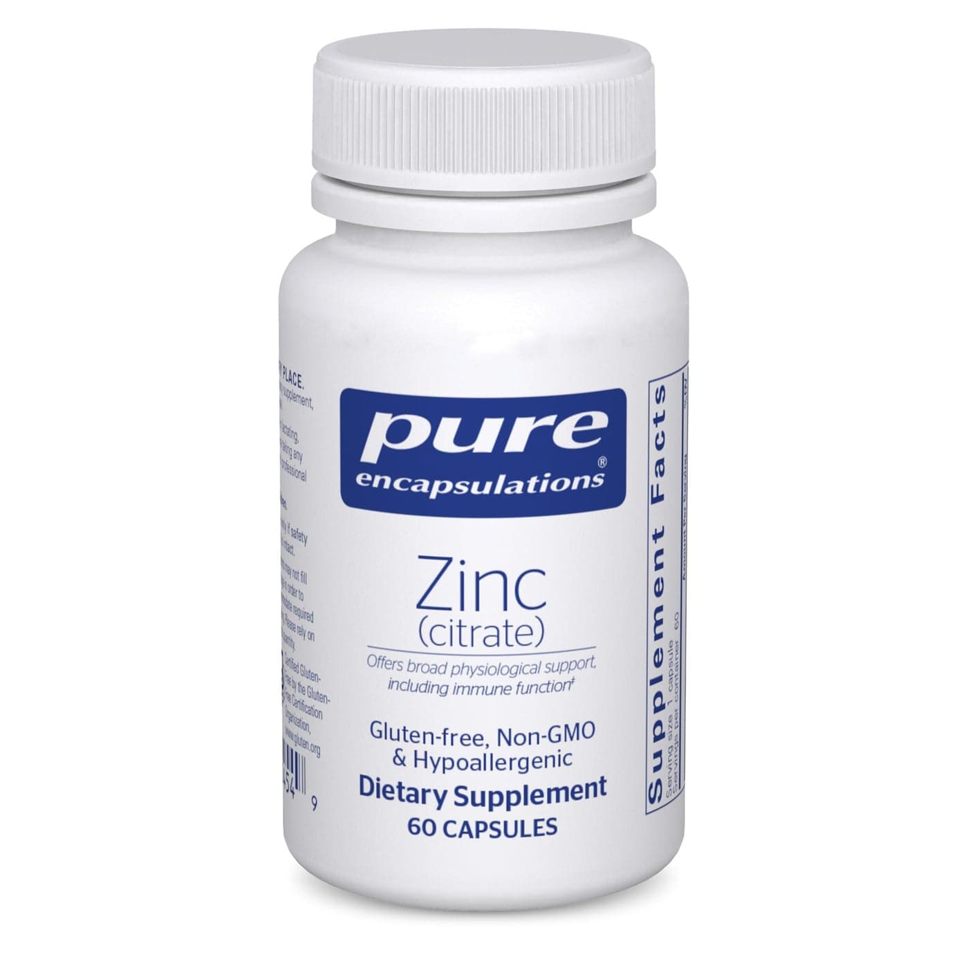Pure Encapsulations Zinc Citrate for Immune System Tissue Development Metabolism Mineral Supplement with Enzymes Highly Absorbable Zinc Vegan NonGMO 60 Capsules
