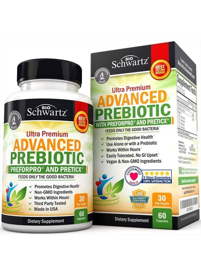 Prebiotics for Advanced Gut Health - Immune System Support & Dietary Fiber - Fuels Good Bacteria Growth to Promote Digestive Health - Gas & Digestion Support - Probiotics for Men & Women - 60 Capsules