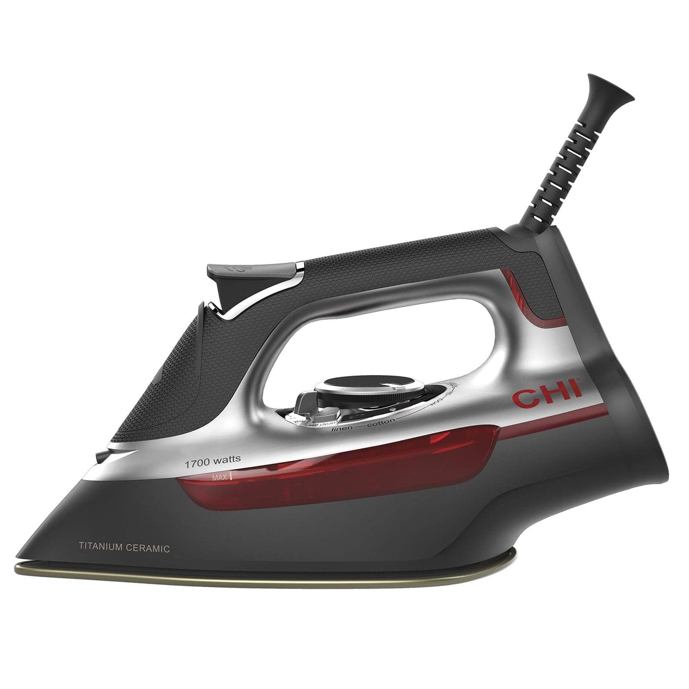 CHI Steam Iron for Clothes with 300+ Holes for Powerful Steaming, Temperature Guide Dial, 1700 Watts, XL 10’ Cord, 3-Way Auto Shutoff, Titanium Infused Ceramic Soleplate, Silver (13101)