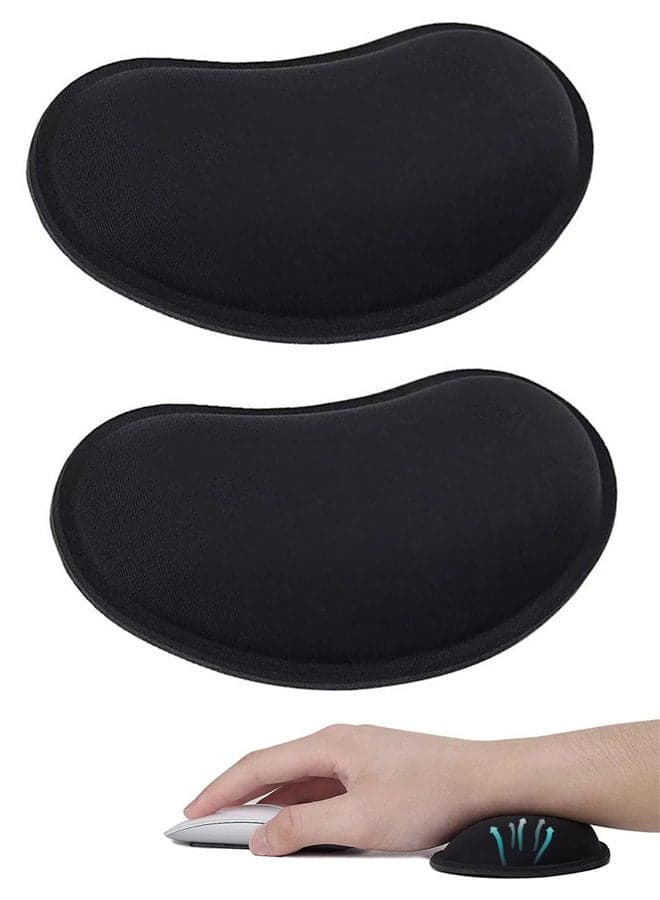 2 Pack Ergonomic Mouse Wrist Rest, Memory Foam Wrist Cushion Support Pad with Non-Slip Base, for Typing Pain Relief, Office, Home, Gaming & Computer Use, Black