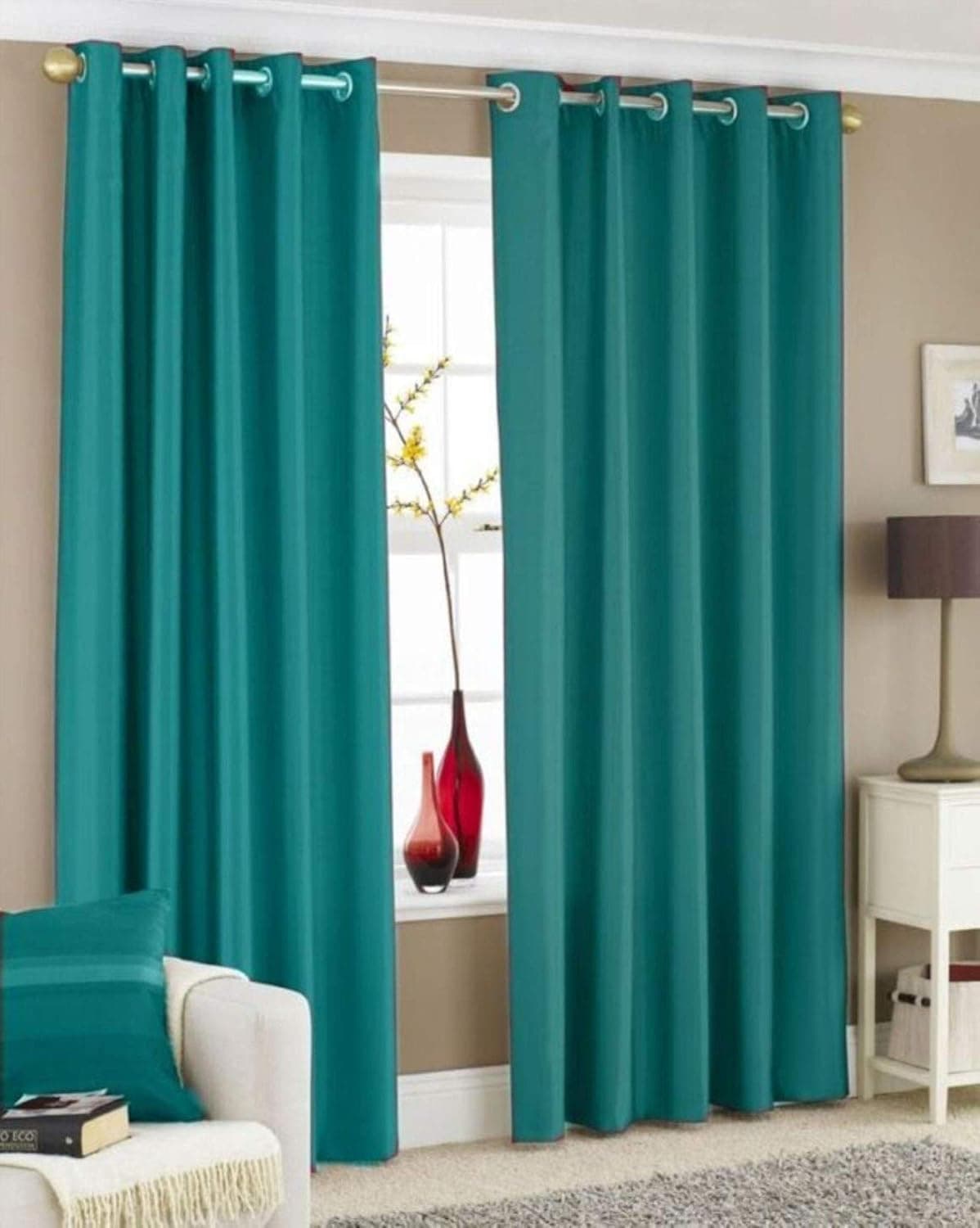 IVAZA Premium Royal Solid Curtains PolyesterLong Door Curtains 9 feet Set of 2 Aqua