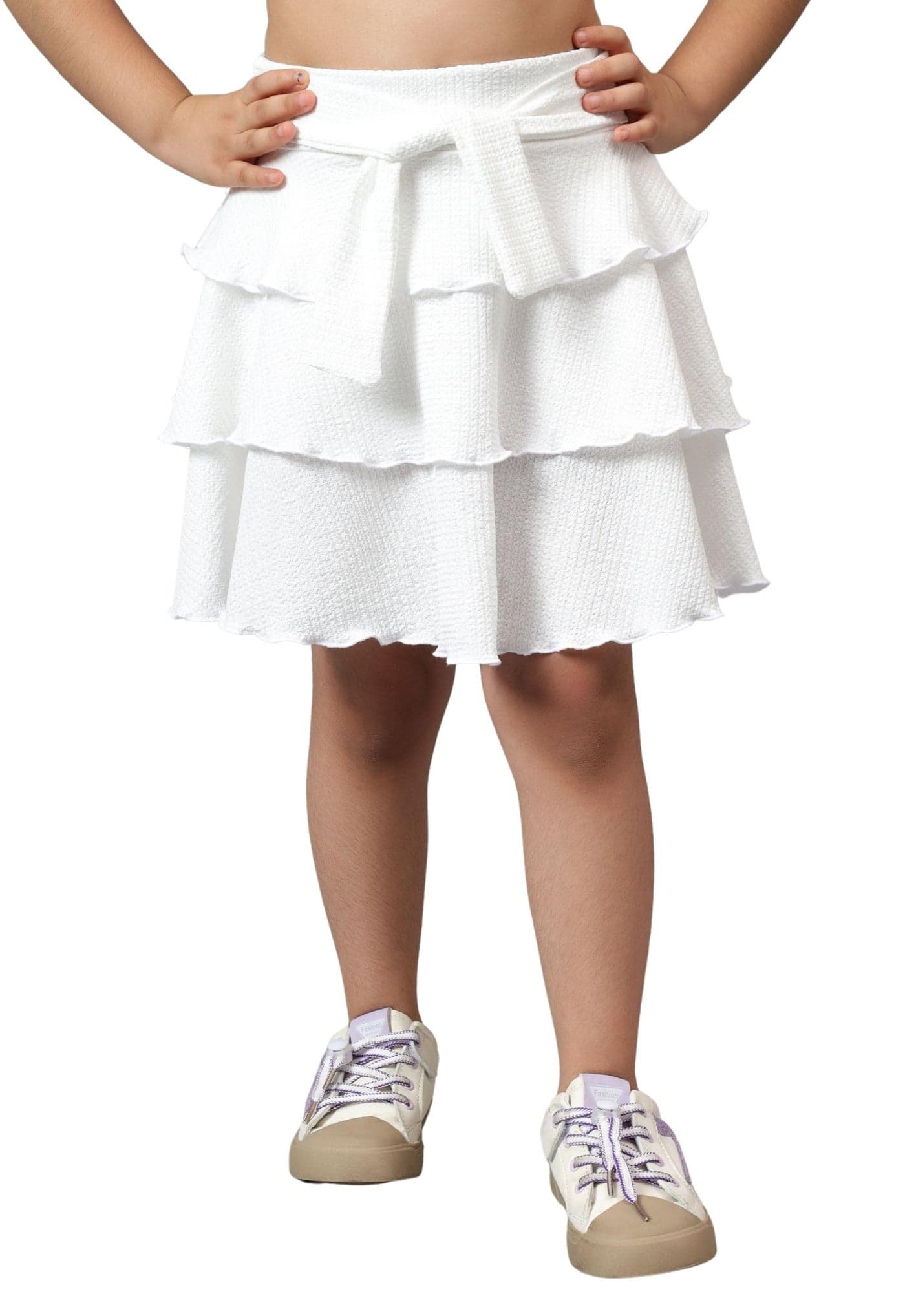 Noelia Girls Skirts with Attached Inner Shorts Layered Tiered Flowing Flared Skirts for Kids (in, Age, 9 Years, 10 Years, Regular, White)