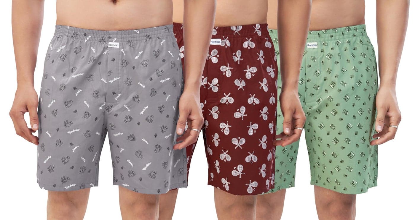Nermosa Men's Pure Cotton Printed Boxer Shorts – Soft, Breathable, All-Day Comfort (Pack of 3) | Boxers | (in, Alpha, 2XL, Plus, Multicolor1)