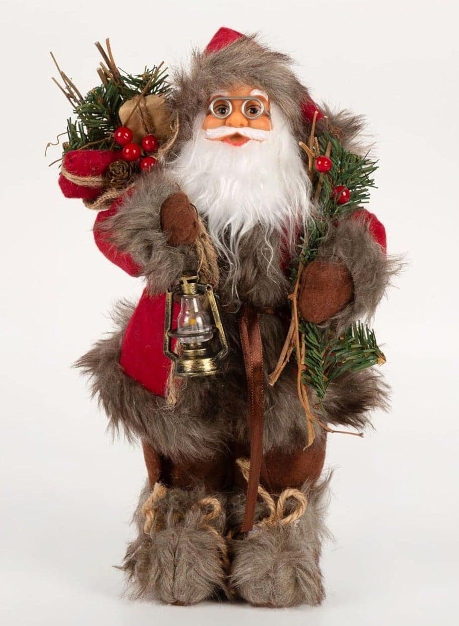 Fabric Santa Claus Figurine Standing Santa Claus Doll Table Top Christmas Ornament for Christmas Holiday Decorations