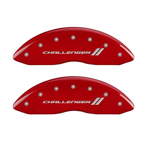 MGP Caliper Covers - Brake Caliper Covers for 2011-2023 Dodge Challenger & 2011-2023 Dodge Charger (Requires Dual Piston Front Caliper) Front and Rear Set - Engraved CHALLENGER // Logo (Red)