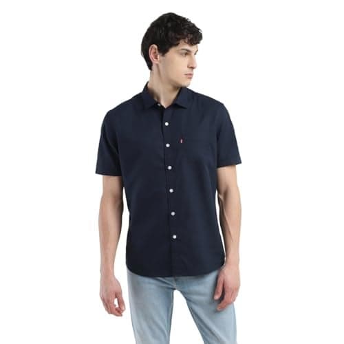 Levi's Men's Spread Collar Slim Fit Solid Shirts Navy