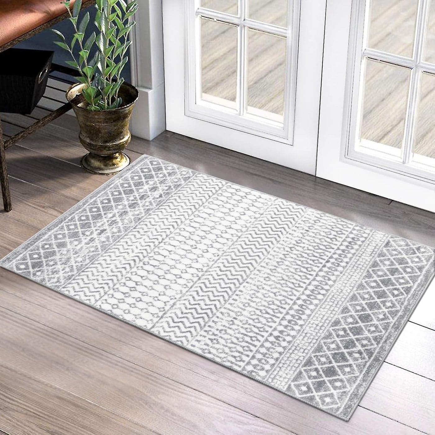 Nailttos Moroccan Washable Rugs 2x3 Grey Rug NonSlip Small Distressed Entryway Rugs Soft LowPile Bedroom Rug Indoor Doormat Carpet for Entryway Kitchen Bathroom