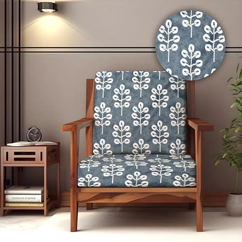 Decorian Soft Velvet Stretchable Printed Solid Sofa Slipcovers, Wooden Sofa Seat Cover, Sofa Back Cushion Covers (Pack of 6, Grey Tree)