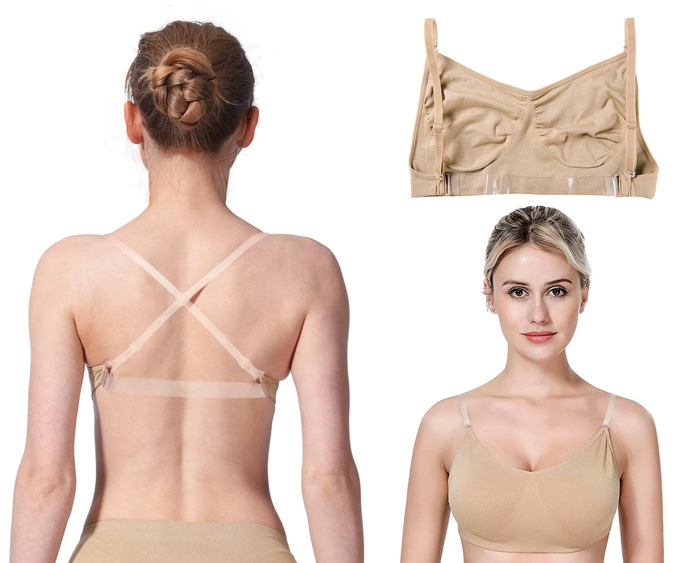 MOLLDAN Professional Ballet Dance Bras for Women&Girls Seamless Freebra with Adjustable Clear Straps No Sponge (QT8B13