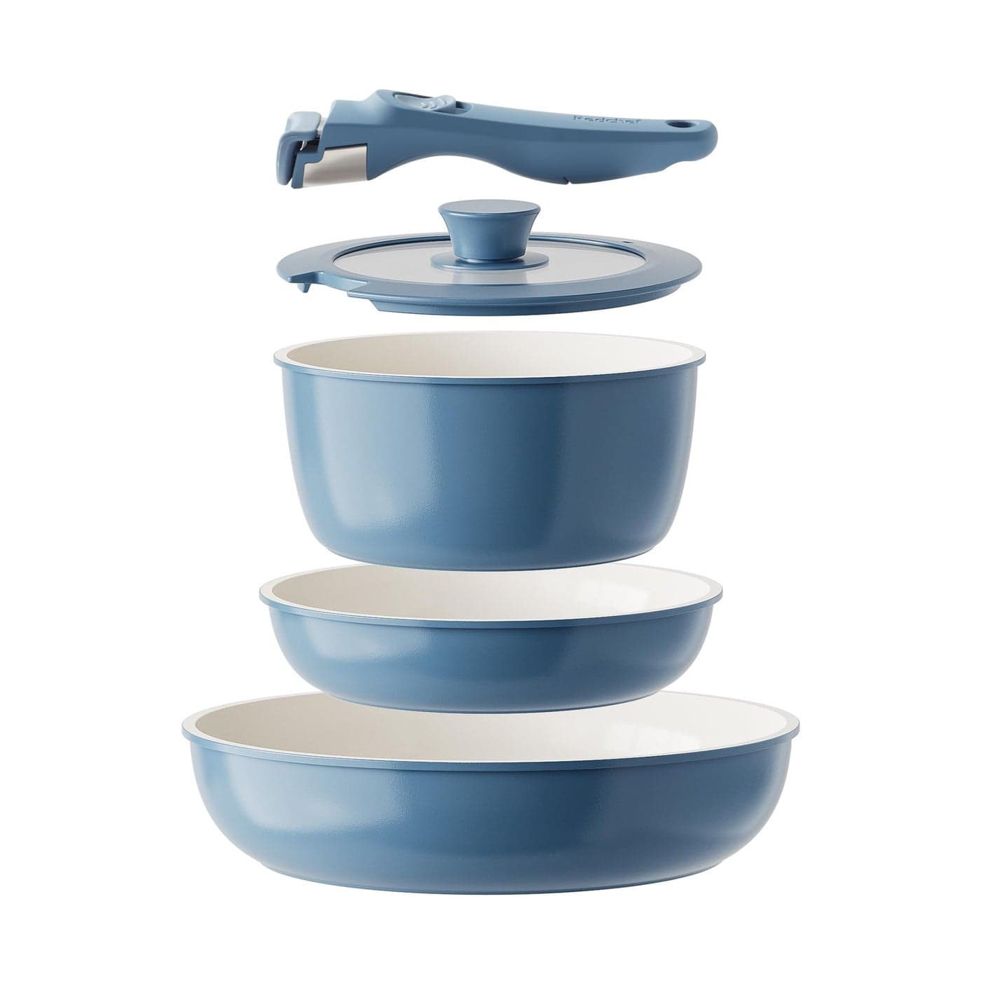Redchef Ceramic Cookware Set Removable Handle Pots and Pans NonStick Rv Cookware Set NonToxic Pots and Pans Set No PFAS PTFE PFOA Detachable Pots and Pans Dishwasher Oven SafeBlue