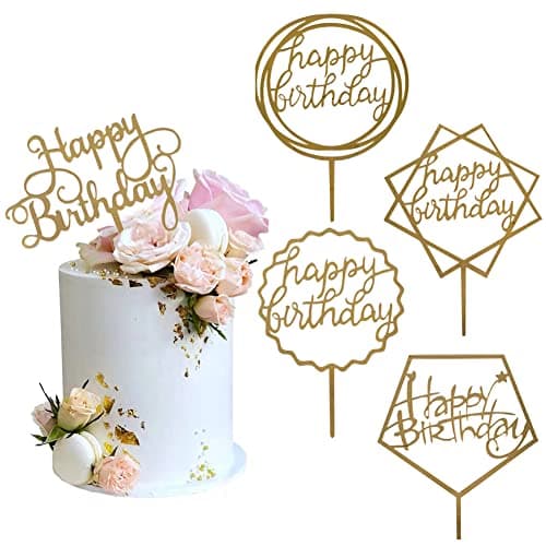 Gold Cake Topper Acrylic Happy Birthday Cake Decoration Supplies 5 Pieces