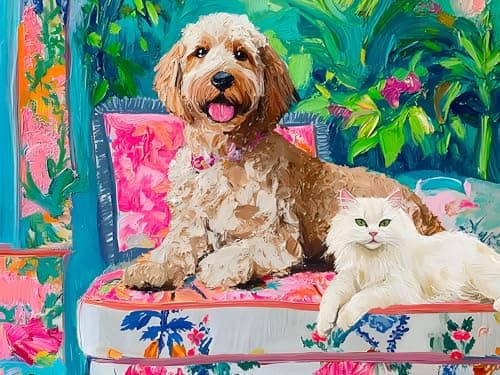 Springbok Floral Companions 500 Jigsaw Piece Puzzle for Adults Dog and Cat Puzzle Unique Cut Pieces Made in USA