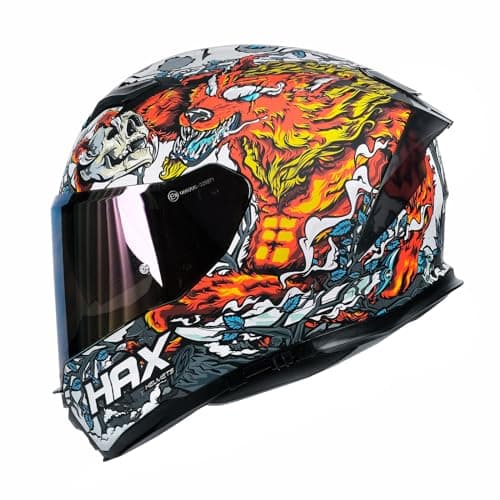 HAX Force Glow-in-The-Dark Aerodynamic Full Face Helmet for Street & E-Bikes DOT & ECE Certified - Enhanced Dual Visor, Adult Size, Pinlock Ready Night Legend Red L